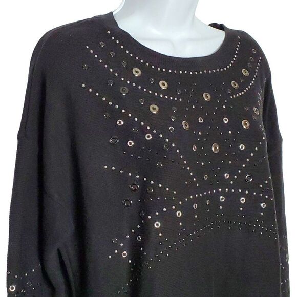 Venus Womens Tunic Sweater S Black Silvertone Metal Circles Dots - Picture 2 of 6